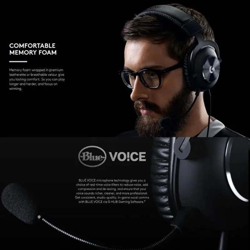 Проводная игровая гарнитура logitech G Pro X USB Blue VOICE 7,1, объемный звук, PRO-G, 50 мм, аудио драйвер, геймерские наушники с микрофоном