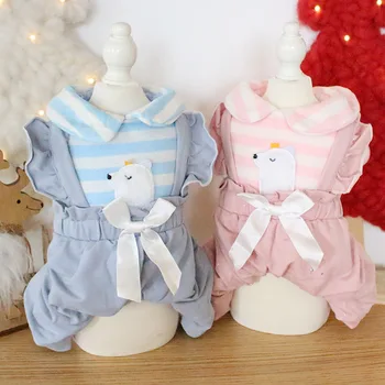 

Boy/Girl Dog Shirt Cat Striped Jumpsuit Rompers Bowknot/Badge Pet Puppy T-Shirt Coat Jacket Spring/Summer Clothes Apparel