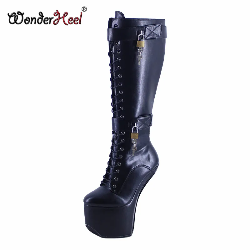 Ботинки Wonderheel до колена матовая кожа на толстой подошве пикантные шнуровке без