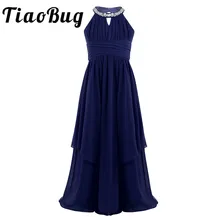 Детское шифоновое длинное платье с цветочным рисунком; Длинные вечерние платья для выпускного вечера для больших девочек; платье принцессы для первого причастия с блестками и лямкой на шее