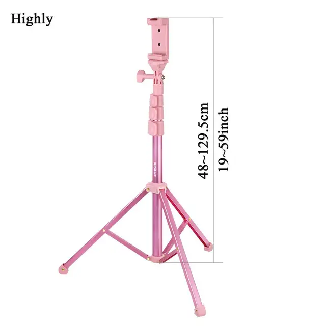 Pink Tripod with Bluetooth Shutter Remote 1/4in Mount Holder for Selfie Ring Light Powder Room Photo Studio Shooting Video Live Pink Tripod