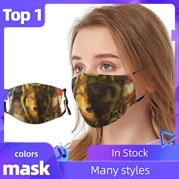 

Unisex Face Mask Wolf And Patriotic American Flag Cotton Washable Reusable Nose Wired Face Cover With 2 PCS Filters Mascarillas