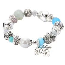 W028 BIGBING ювелирные изделия, модные ретро серебряные кристаллические очаровательные бусины, браслет в виде листа, женский браслет, модный браслет, модное ювелирное изделие