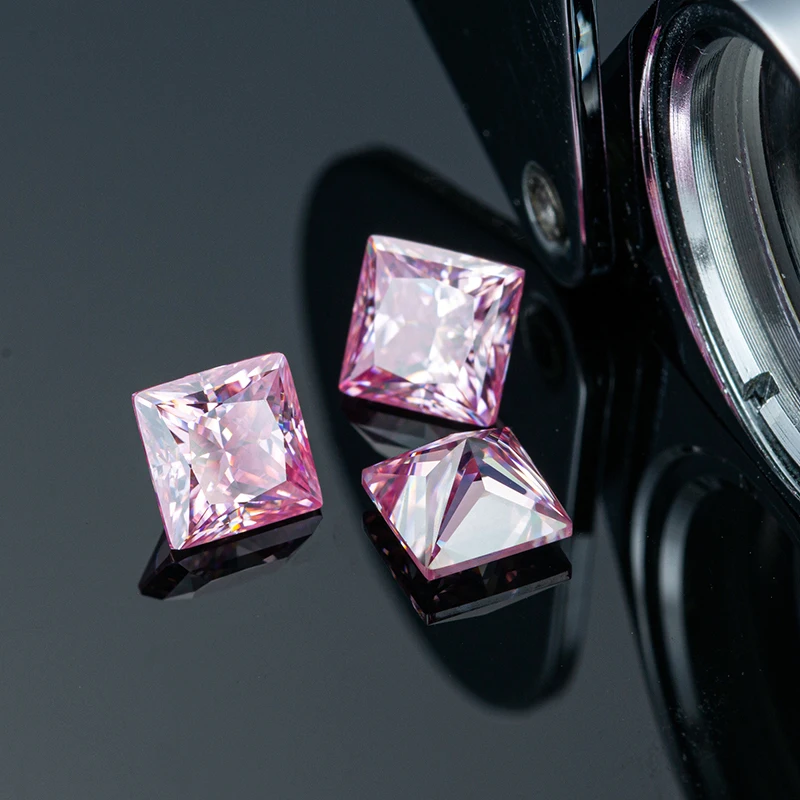 Zhanhao Moissanite Hand-Cutting Princess Pink Color Premium Gems Loose Diamond Test Passed Gemstone For Jewelry Making