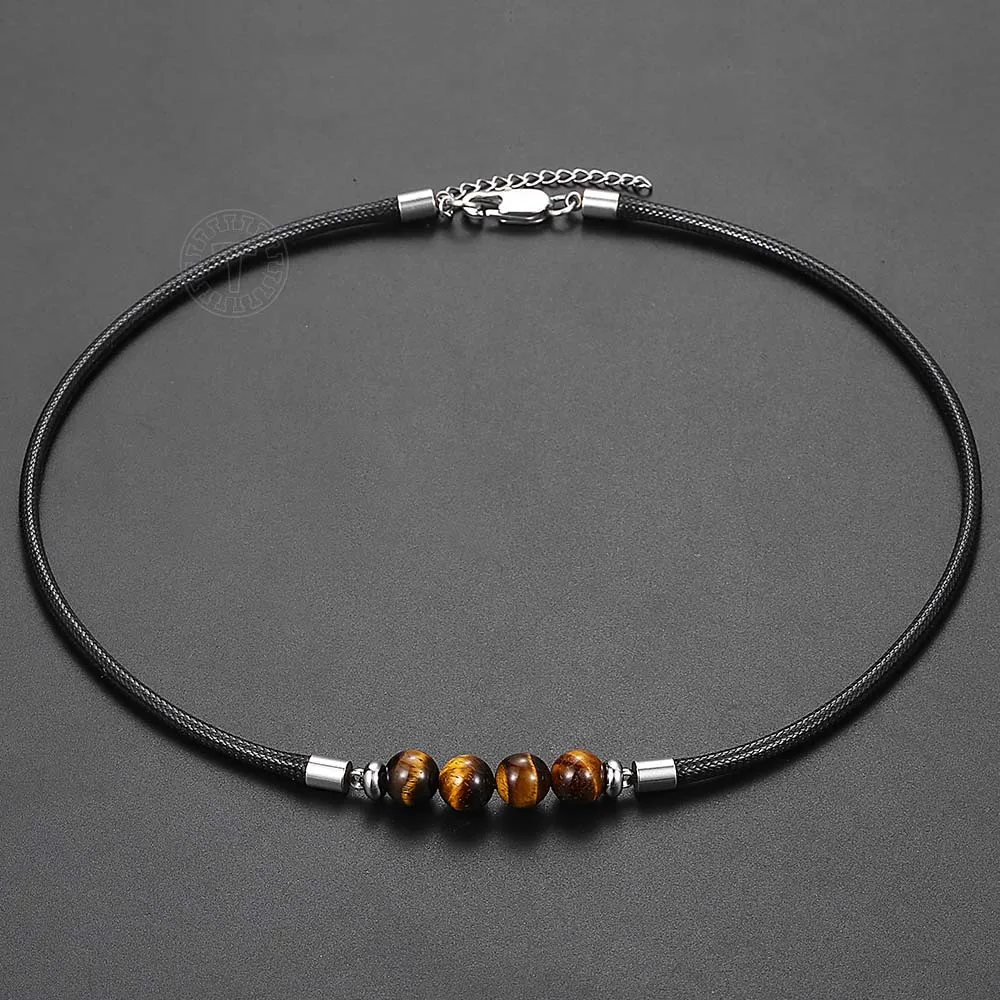 8 мм натуральный камень тигровый глаз шарик очарование ожерелье из кожаной цепи черный шнур колье ожерелье для мужчин женщин 18 дюймов LDN125