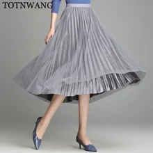 TOTNWANG новая бархатная сетчатая юбка женская зимняя эластичная талия большие качели Плиссированные Миди юбки элегантные однотонные трапециевидные юбки женские