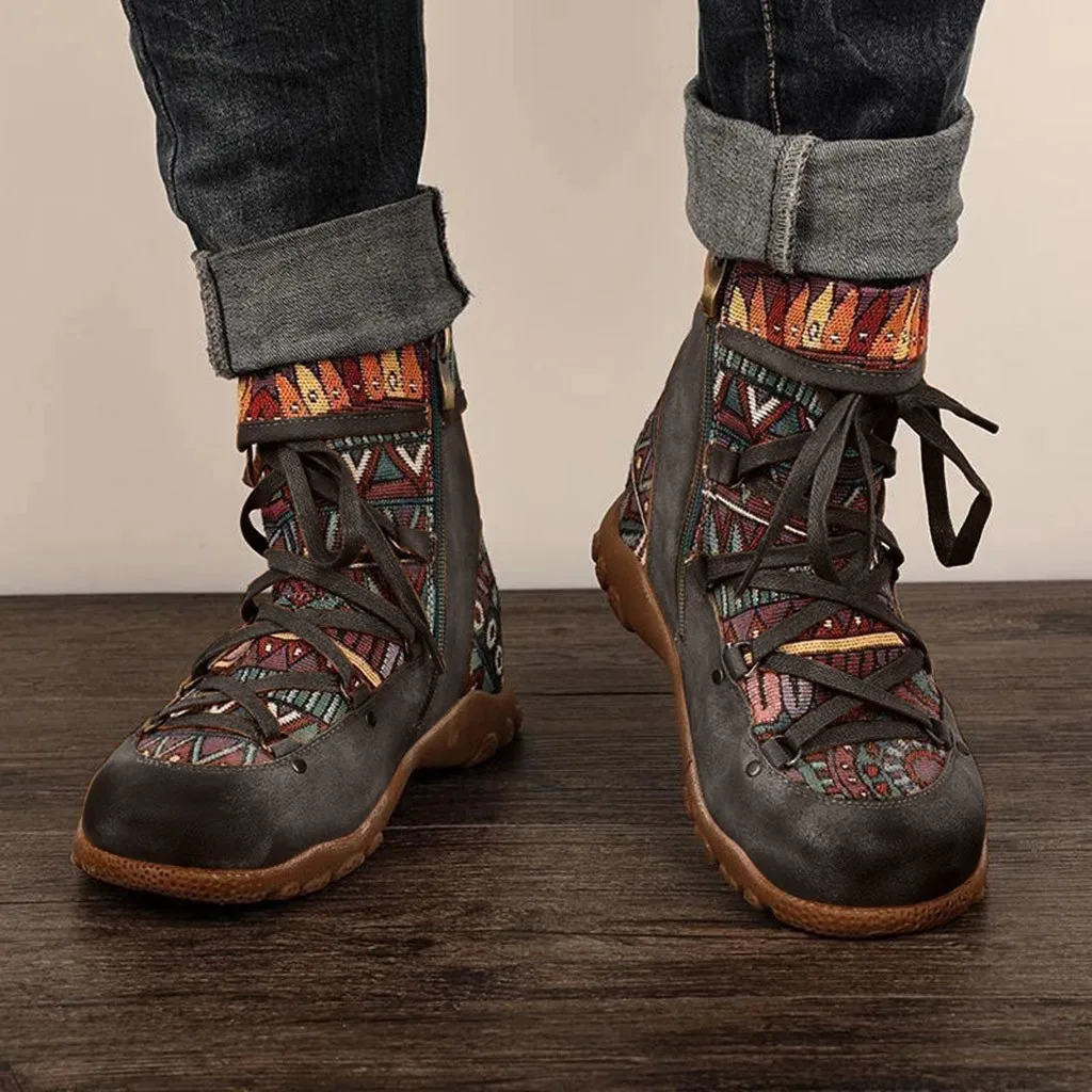 

Bohemian Motorcycle Boots Women Spring PU Ankle Boots Shoes Woman Booties female