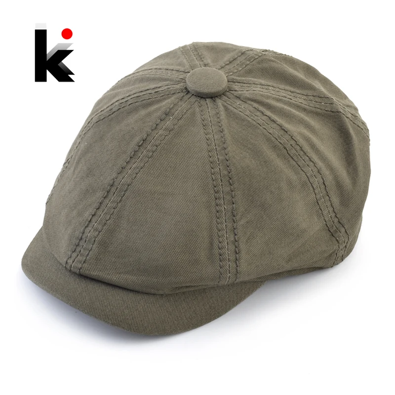 New Men's Casual Newsboy Hat Spring And Autumn Retro Beret Hat Outdoor Casual Hats Unisex Octagonal Cap Solid Color Peaked Cap