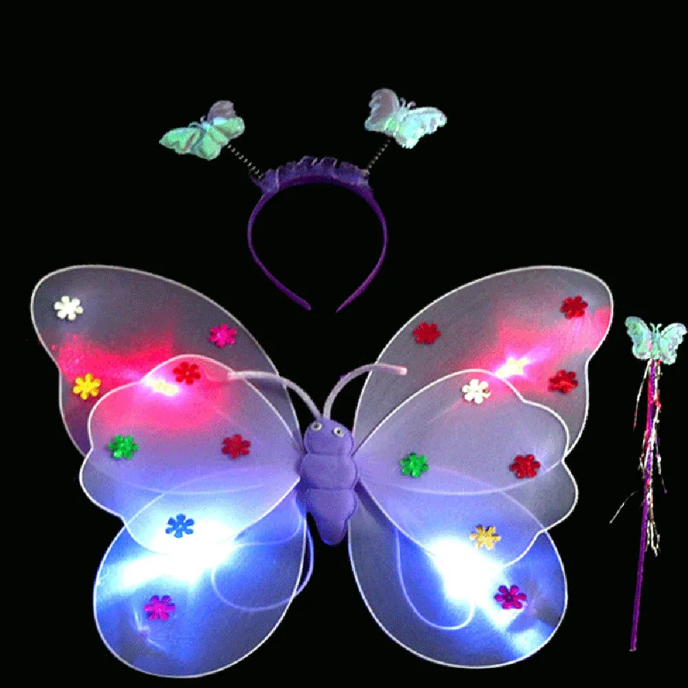 Детские игрушки 3 шт./компл. для девочек светодиодный мигающий светильник крылья волшебной бабочки палочка повязка на голову Костюм Забавные игрушки для детей