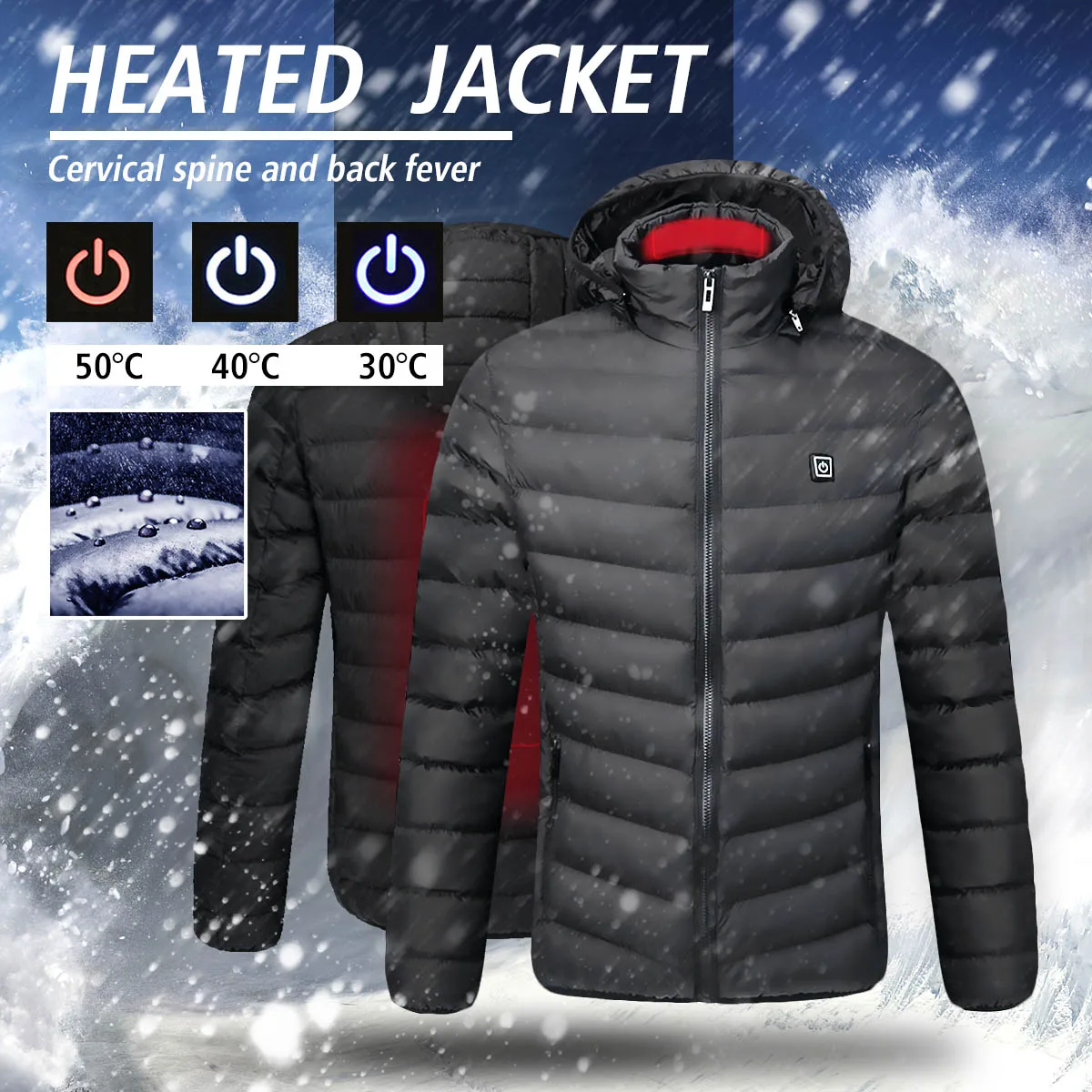 

Electric Heating Cotton Coat Men Women USB Charging Heated Jacket with Removable Hood for Walking Camping Ice Fishing Skiing