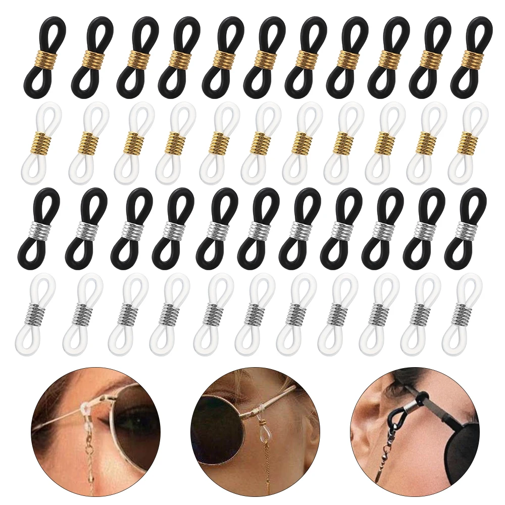 50pcs Glasses Holder Ends Reading Glasses,Sunglasses Holder,Necklace Eyewear Chain Strap Black Adjustable Glasses Chain Connectors Silicone Anti Slip Glasses Chain Ends for Eyeglasses 