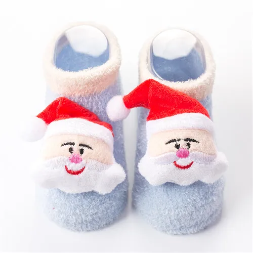blue Santa Claus Носки для малышей; рождественские нескользящие носки для маленьких девочек; теплые короткие зимние нескользящие носки с рисунком для малышей; носки для новорожденных мальчиков - Цвет: blue Santa Claus