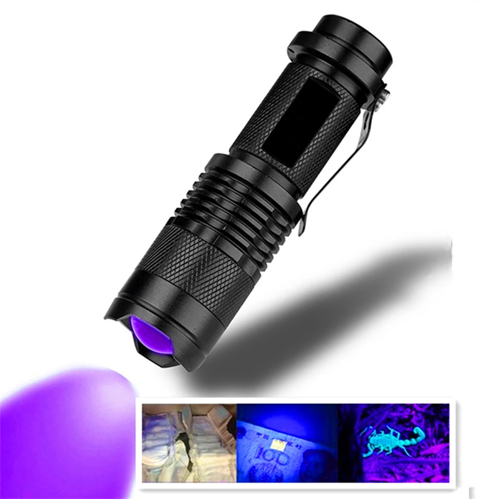 

Scorpion Hunting Torches LED UV Flashlight Ultraviolet Torch With Zoom Function Mini UV Black Light Pet Urine Stains Detector