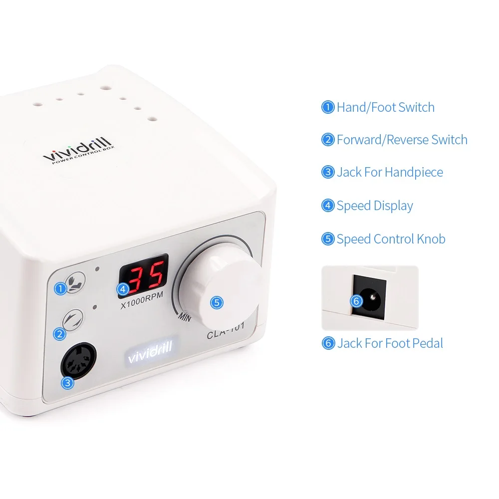 Máquina de Broca do Prego com Handpiece Elétrica Broca Caneta pé Pedal Interruptor uv Gel Polonês Remoção Brocas Manicure 65w 35000rpm 5 prego com handpiece broca caneta pé pedal