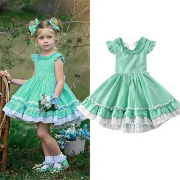 

1-6 Years Toddler Kids Girls Baby Princess Dress Ruffle Green Patchwork Wedding Party Bow Tutu Dresses For Girls Summer Dress