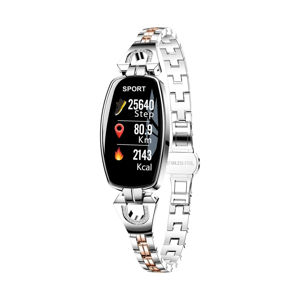 Смарт-браслет для женщин и девушек с кровяным давлением, монитор сердечного ритма, Смарт-часы с шагомером подключение к Android IOS - Цвет: Серебристый