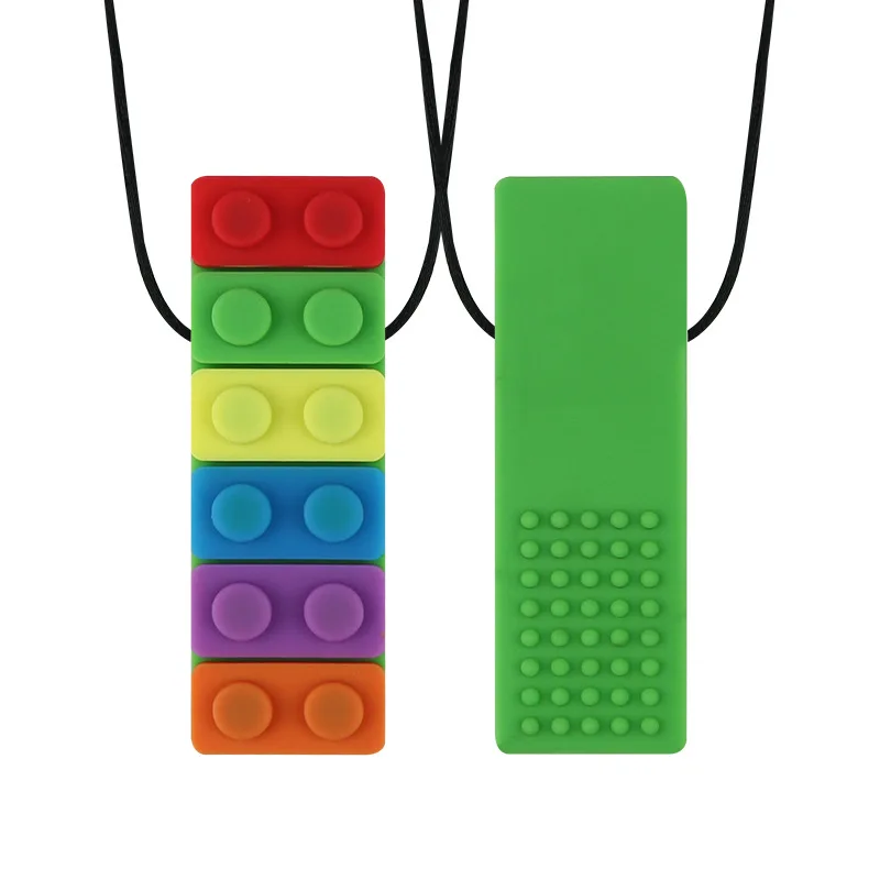 1Pc Sensory Chew Necklace Brick Chewy Kids Silicone Biting Pencil Topper Teether Toy Silicone teether for children with autism mochi's fidget toys Squeeze Toys