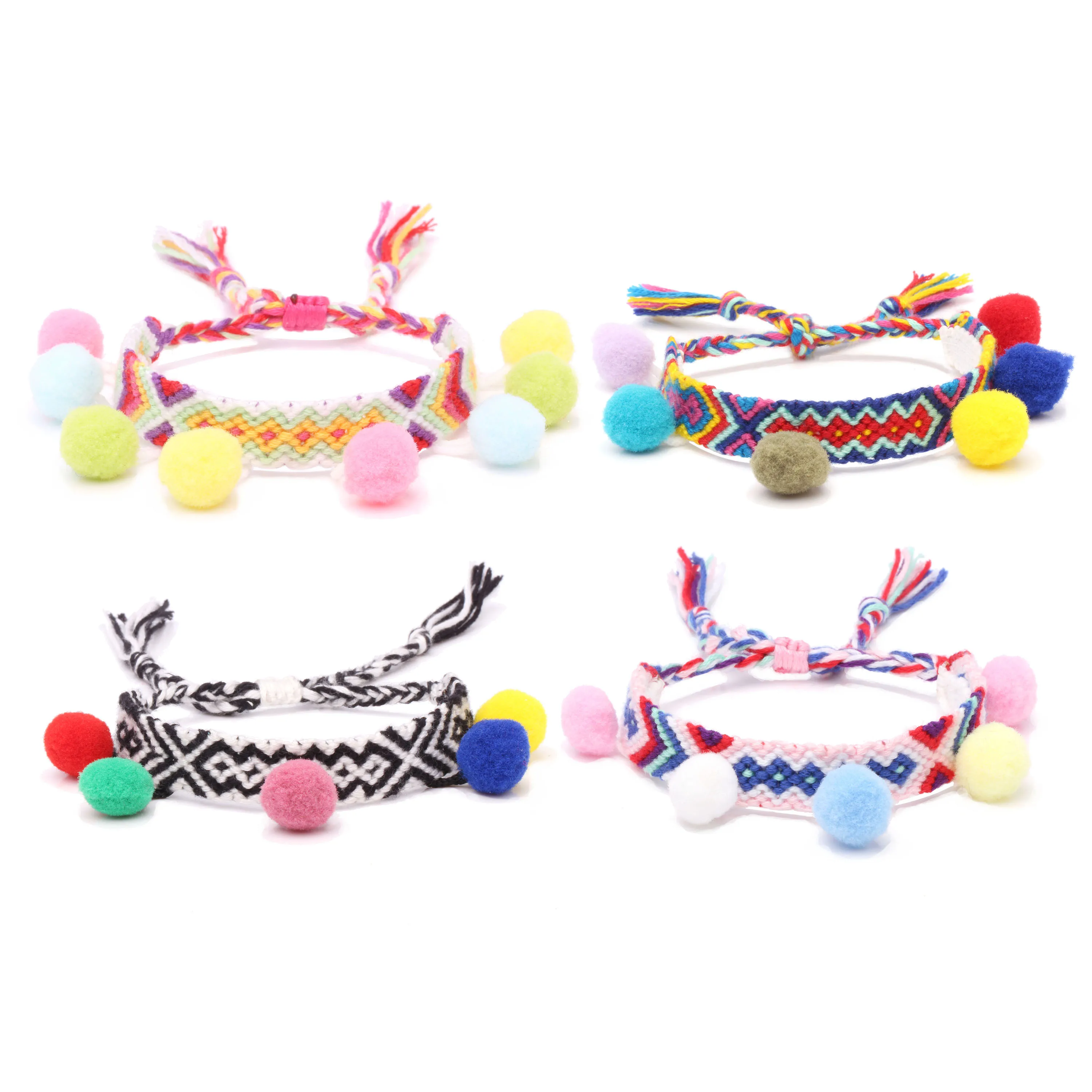 

Boho Light Summer Color Pom Pom Woven Friendship Bracelet Women Men Pompom Pendant Cotton Eco Friendly Joy Life Sreet Jewelry He