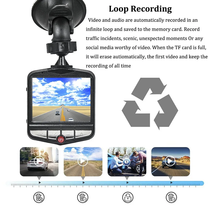 Автомобильный регистратор высокой четкости DVR 1080p широкоугольная камера ночного видения Обнаружение движения TU-shop