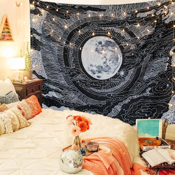 Черно-белое настенное одеяло Луна и гобелен, расшитый звездами настенный гобелен настенный Декор для гостиной спальни домашний декор Пак