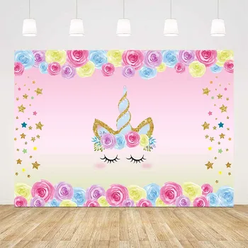 

Unicorn Backdrop Birthday Unicorn Photography Background for Girls Birthday Party, Rainbow Floral Backdrop Unicorn Party Supplie