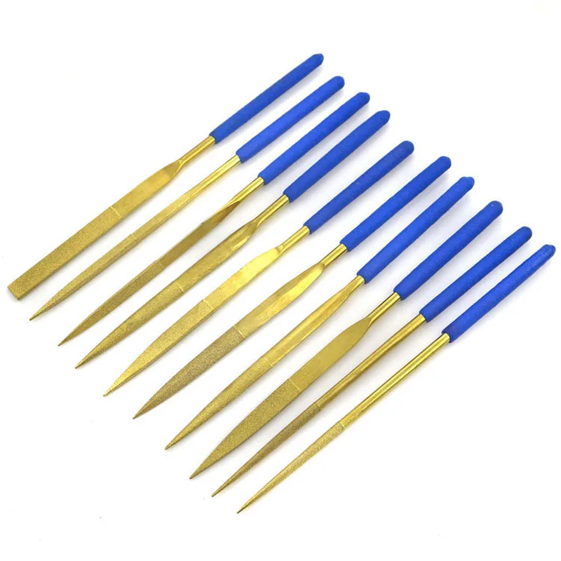 

10Pcs Mini Files Titanium Diamond Coating Needle Flat File Set Metal Working Craft Tools