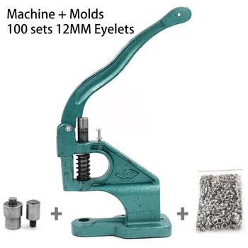 

12mm(Machine + Molds+100 Sets Eyelets)Eyelets Machine Metal Buttons Tools Snaps Brand New And High Quality