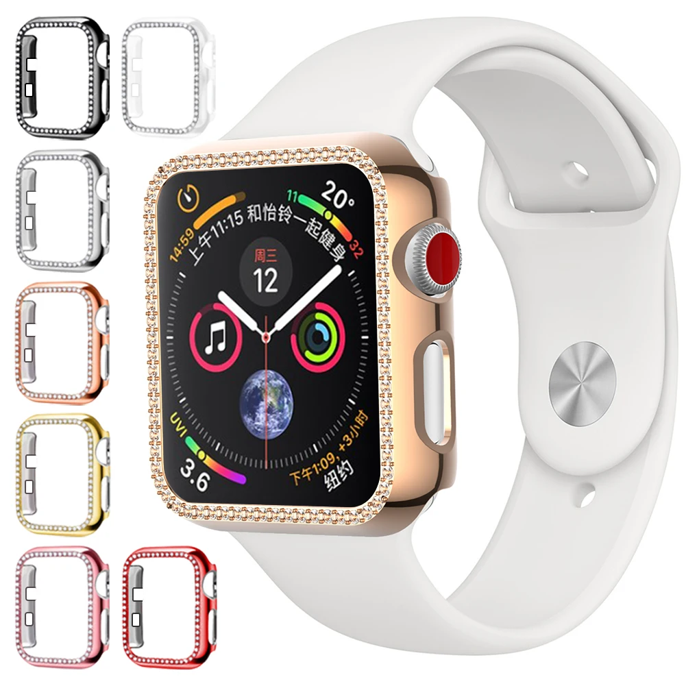 Алмазный чехол для Apple watch band 6 5 4 3 2 1 SE 44 мм 40 42 38 защитный кристаллический бампер