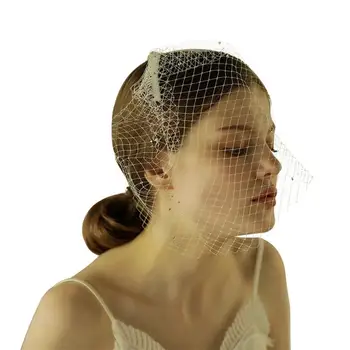 

Vintage Short Wedding Bridal Veil Covered Face Mesh Gauze with Shiny Pearls Head Veil for Bridal Wedding Accessories