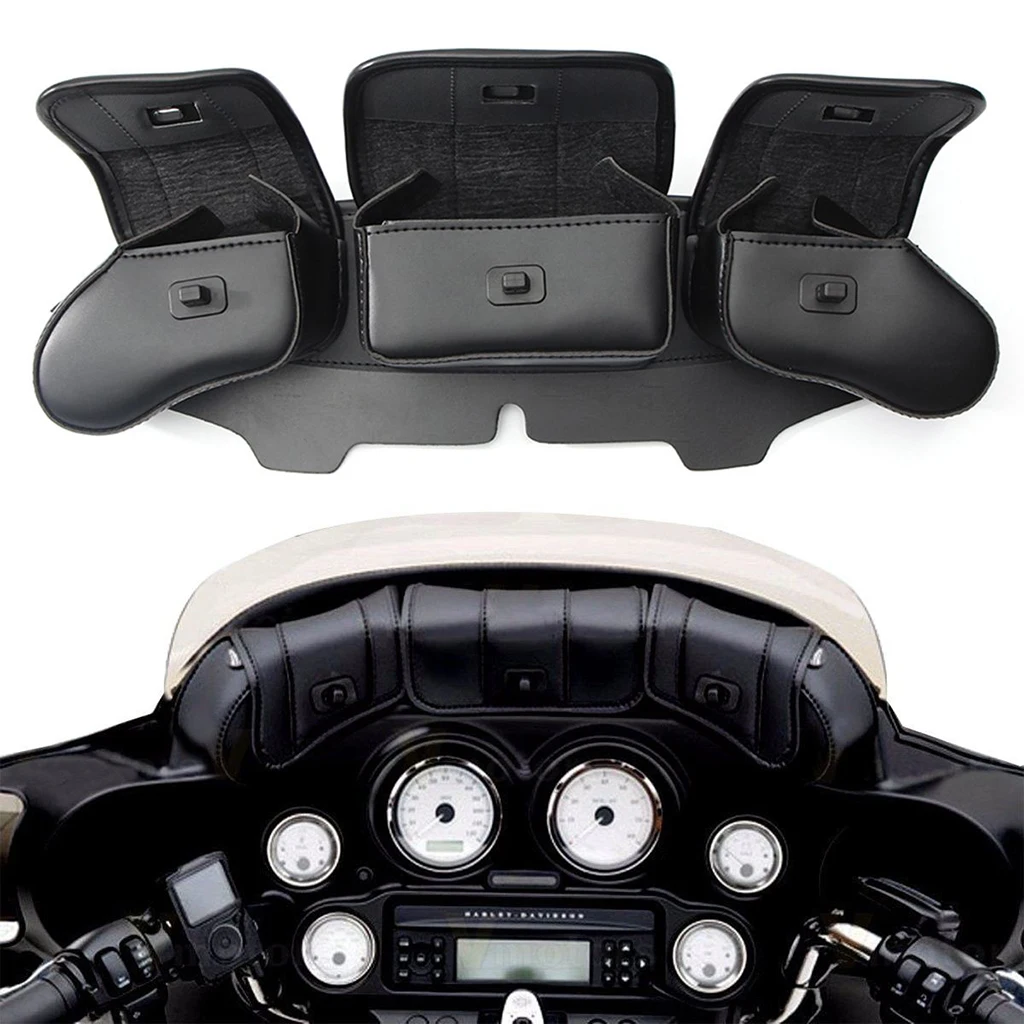 Waterproof Motocycle 3 Pocket Pouch Windshield Bag Batwing Fairing for Harley Electra Street Glide Touring Bike 1996-2013