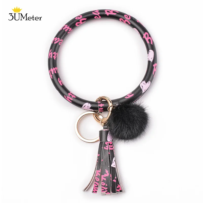 Tassel Keychain Мода брелок браслет PU кожаный брелок с кисточкой Круглый Брелок Браслет брелок для женщин девочек ювелирные изделия - Цвет: Tassel Keychain