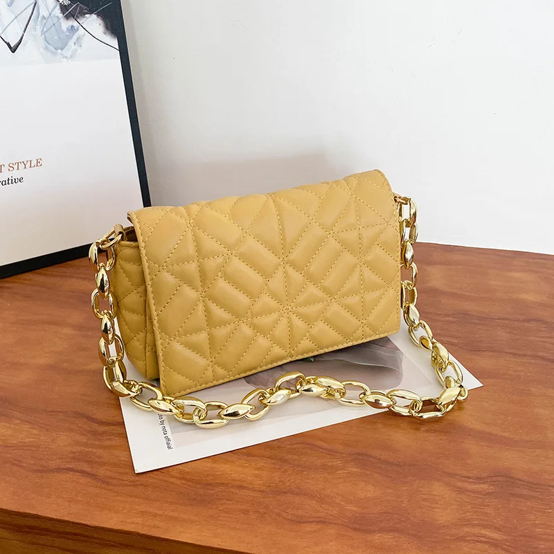2022 Fashion Plaid Shoulder Bag Thick Chain Underarm Bags For Women Brand Designer Handbags And Purses Ladies Crossbody 
