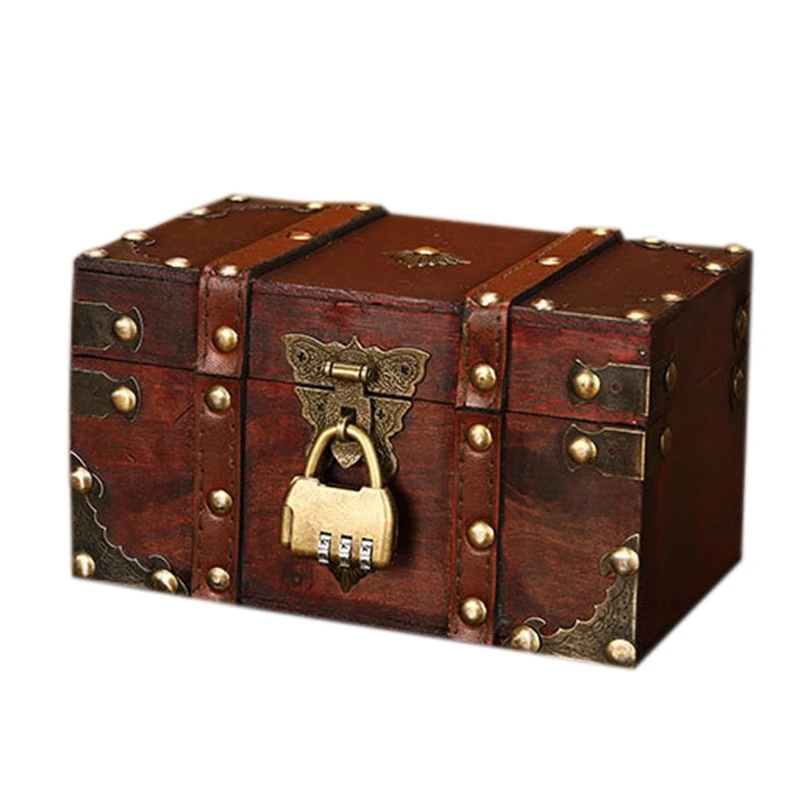 

NEW-Retro Treasure Chest with Lock Vintage Wooden Storage Box Antique Style Jewelry Organizer for Wardrobe Jewelry Box Trinket B
