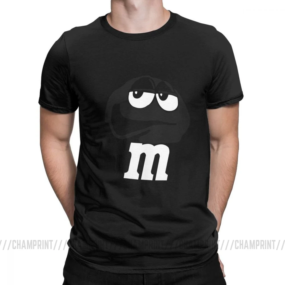 M&M's Chocolate Candy Character Face Tees Short New Fashion T Shirt Men's Pure Cotton Amazing T-Shirt Sleeve Tops Plus Size - Color: Black