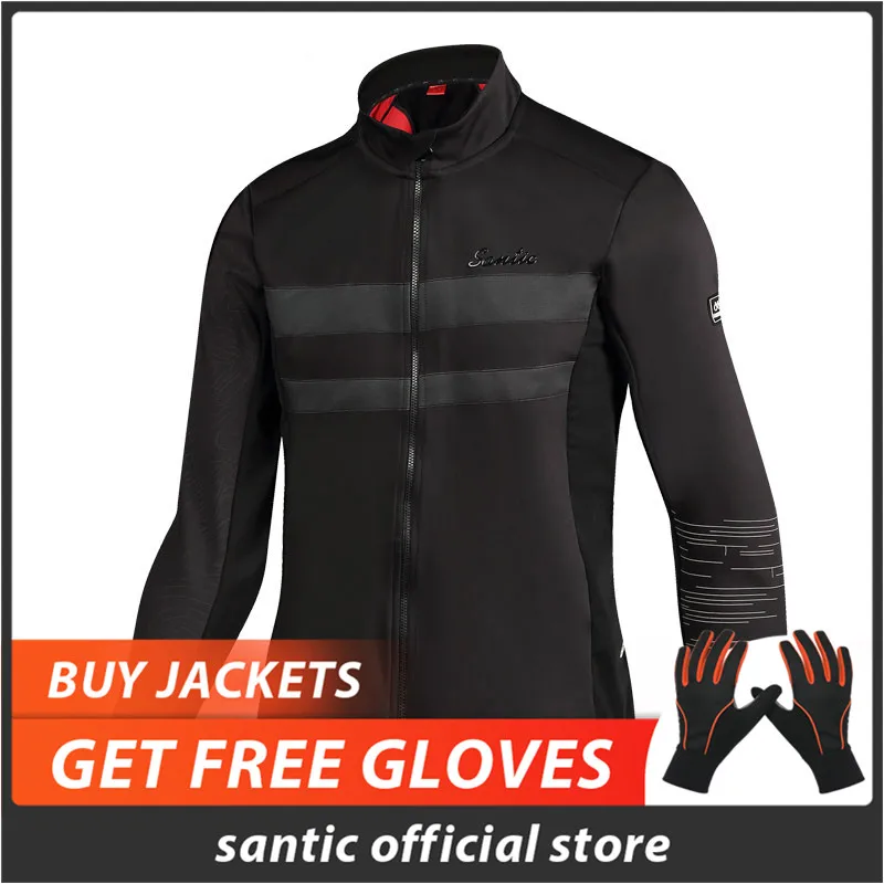 Мужские термокуртки Santic для велоспорта, сохраняющие тепло, ветрозащитная куртка для велоспорта, светоотражающая черная осенне-зимняя азиатская S-3XL M7C01089