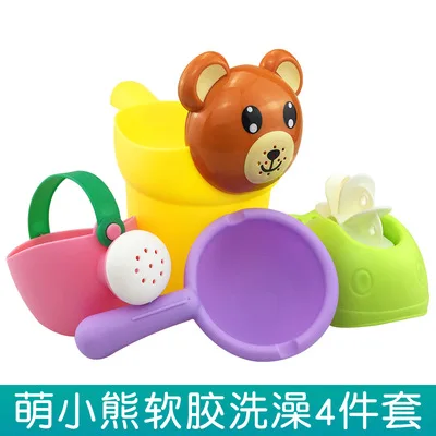 Bstyle 1set of 4pcs Детские мягкие Пластиковые Игрушки для ванны, детские игрушки для игры в воду, музыкальная маленькая Желтая утка, Детские лейки, комплект из четырех предметов - Цвет: Bstyle 1set of 4pcs