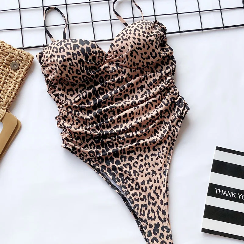 INGAGA, сексуальный леопардовый купальник, сдельный, пуш-ап, купальник для женщин, с высокой посадкой, купальный костюм для женщин,, с ремешком, пляжная одежда, летняя купальная одежда