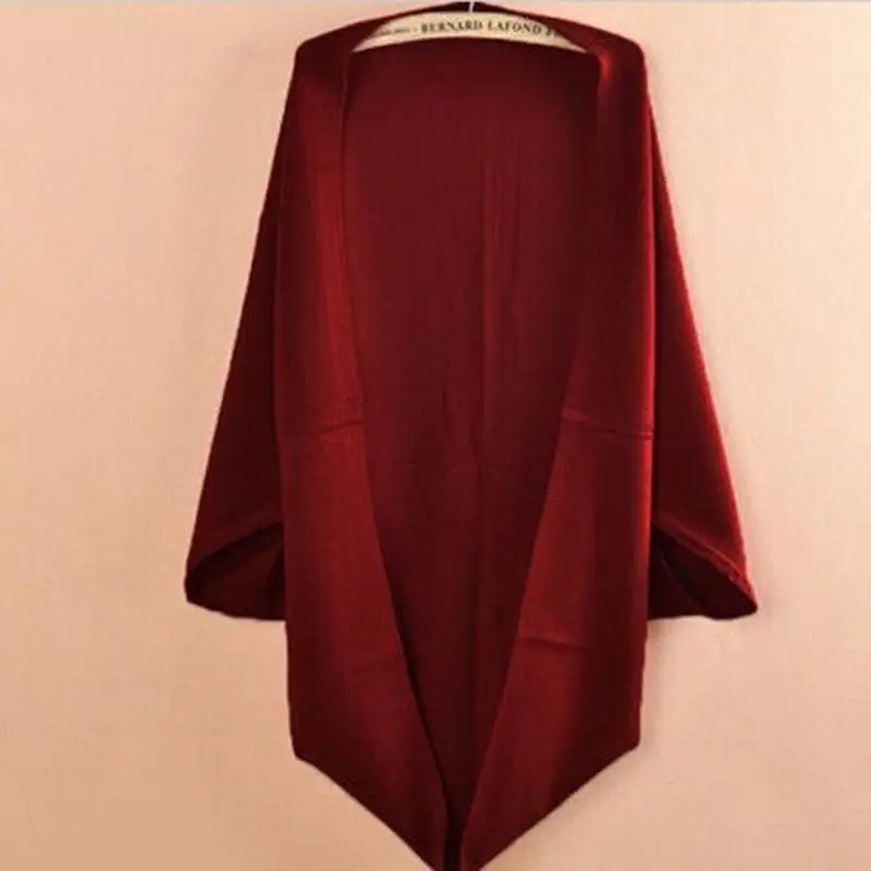 Burgundy Женский кардиган, вязаный шерстяной свитер, осенняя Женская шаль, рукав «летучая мышь», Свободный вязаный свитер, повседневный женский кардиган, верхняя одежда, пончо - Цвет: Burgundy