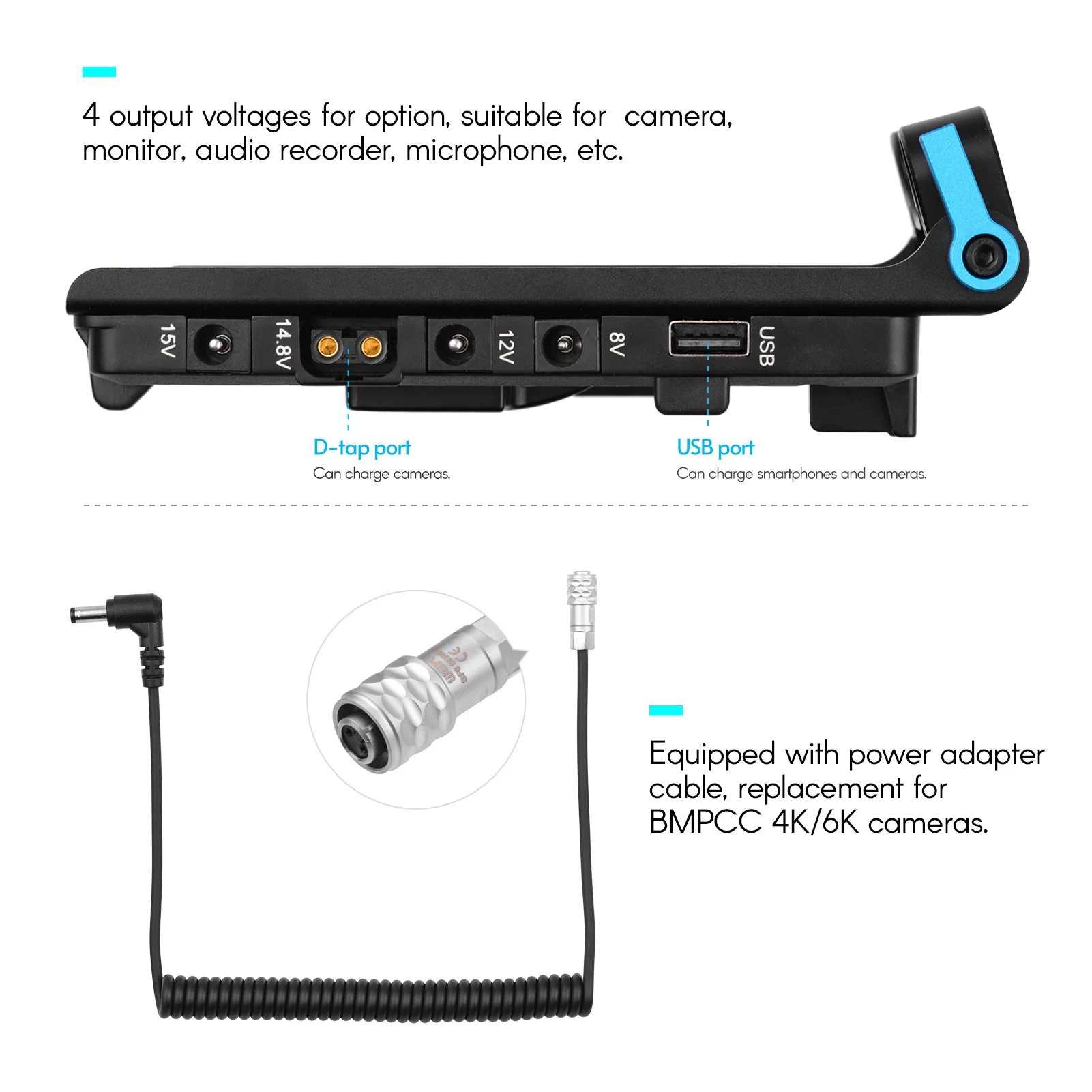 V Mount V-lock Battery Plate Adapter 15mm Dual Hole Rod Clamp Power Adapter Replacement for 4K/6K Camera Video Light Andoer