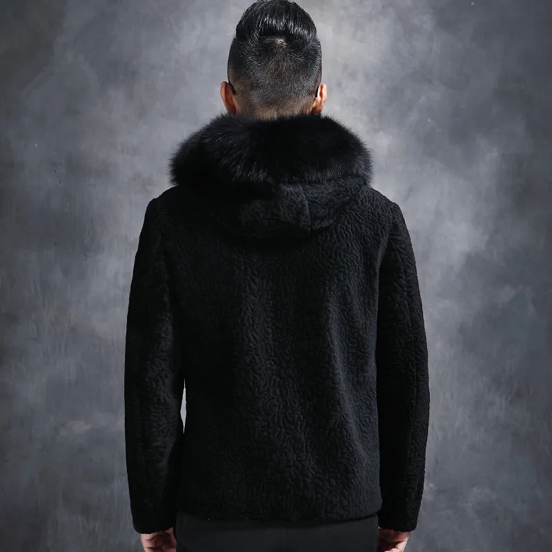 

2020 Sheep Shearling Coat Men's Winter Jacket Real Fox Fur Collar Wool Coats Streetwear Jackets Manteau L17-1550 MY1762