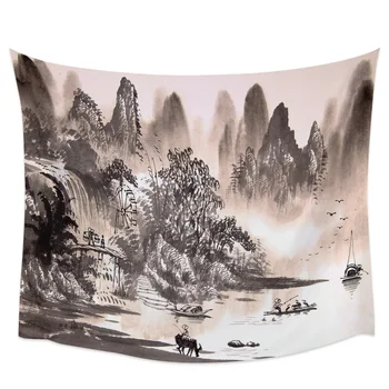 

Modern Wall Tapestry Landscape Painting Boat Mountain Pattern Tapestry Wall Hanging Dormitory Living Room Bedroom Decoration