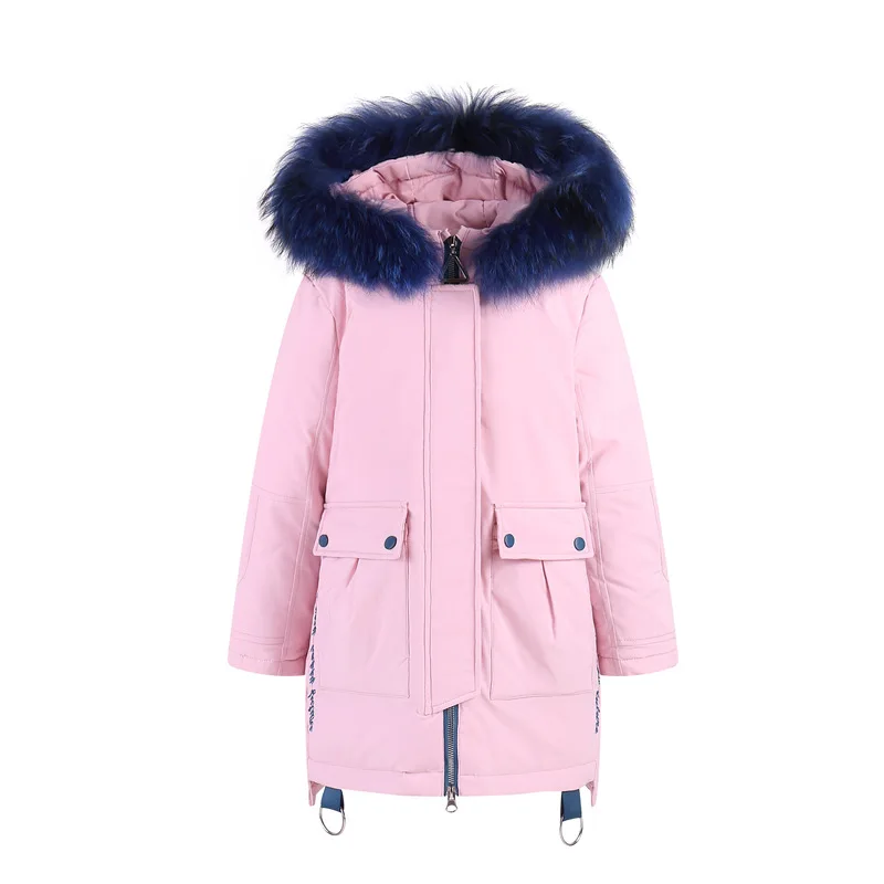 

2019 New Russian winter down coats for girls fur collar Children's down jackets long kids white duck down coats 6 color 5-12year