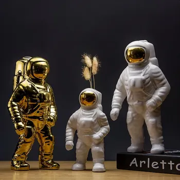 

Sales Space Man Astronaut Sculpture Rocket Plane Creative Pattern Of Ceramic Material Cosmonaut Statue Fashion Decorations L2701
