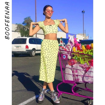 

BOOFEENAA Butterfly Strawberry Cute Sexy Two Piece Set Summer Outfits for Women Clothing Crop Top Skirt Matching Sets C15-AB26