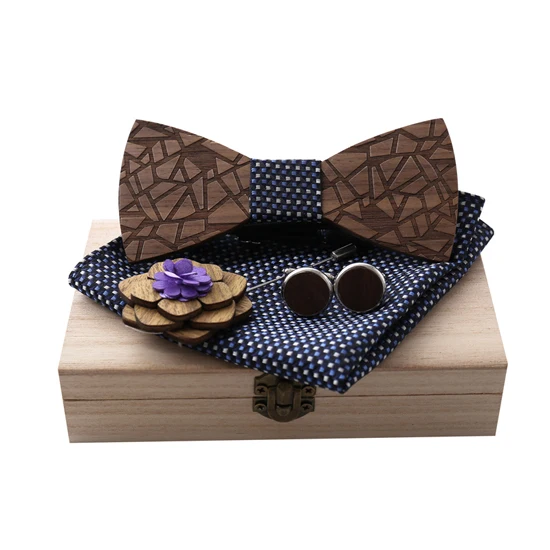 Новое поступление деревянный галстук-бабочка+ платок+ брошь+ Запонки Наборы для мужской костюм деревянная бабочка и чехол модные свадебные галстуки - Цвет: A9