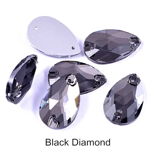 Black-diamond 6 размеров, цветные каплевидные стразы из стекла AB с отверстиями, красные стразы для шитья свадебного платья B0153 - Цвет: Black-diamond