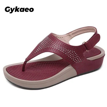 

Gykaeo 2020 Summer Wedge Rhinestone Women Sandals Open Toe Gladiator Casual Beach Flipflops Heels Shoes Zapatos De Mujer