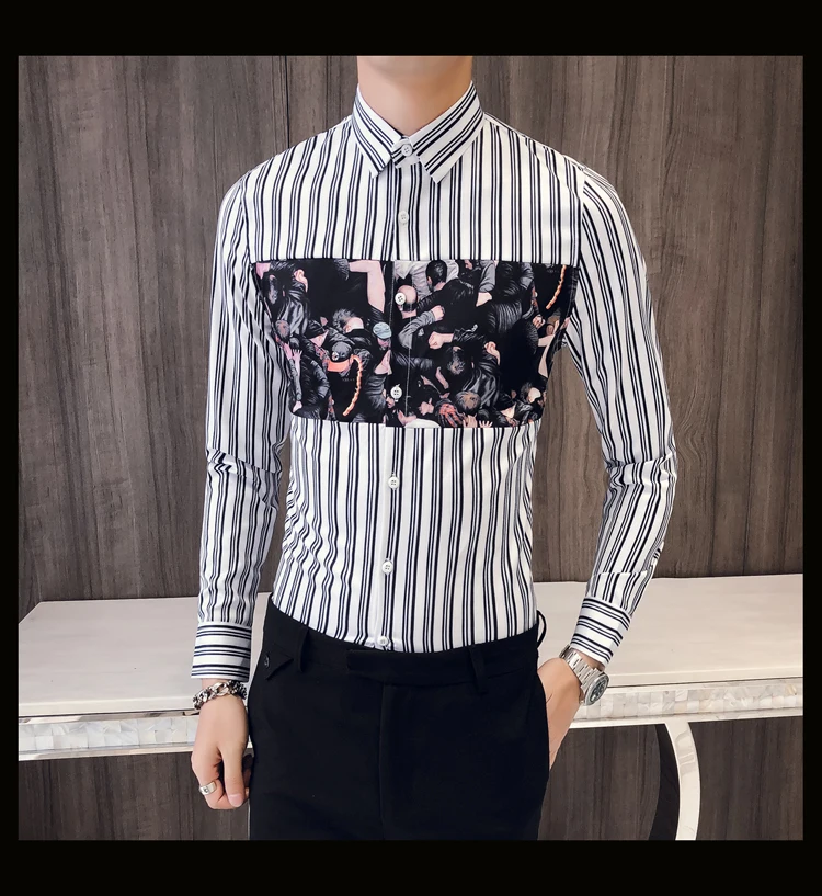 Модная мужская рубашка в полоску, Camisa Masculina, приталенная рубашка с длинным рукавом, деловая уличная одежда, официальная мужская одежда