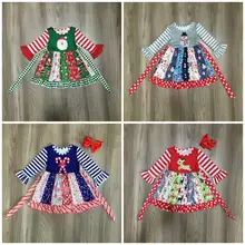 Одежда рождественское хлопковое осенне-зимнее плиссированное платье в полоску с рисунком Санта-Клауса изысканное платье до колена с бантом