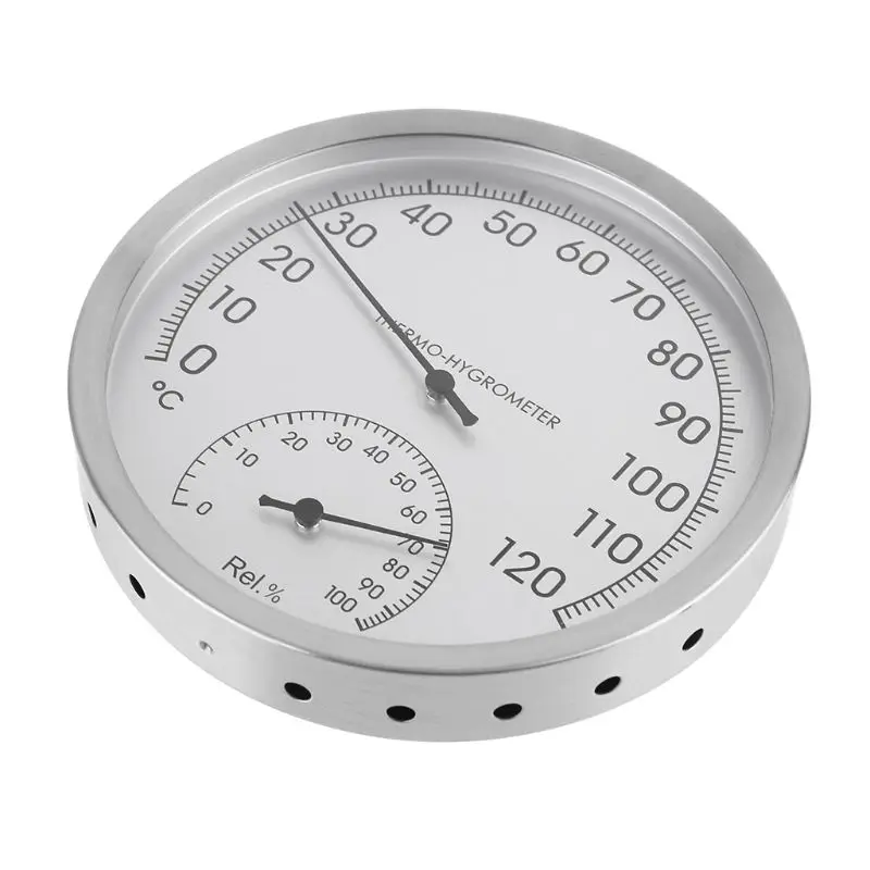 Thermometer Hygrometer 127mm 5" Wall Hung Stainless Steel Indoor Outdoor Sauna Room Temperature Humidity Tester Monitor